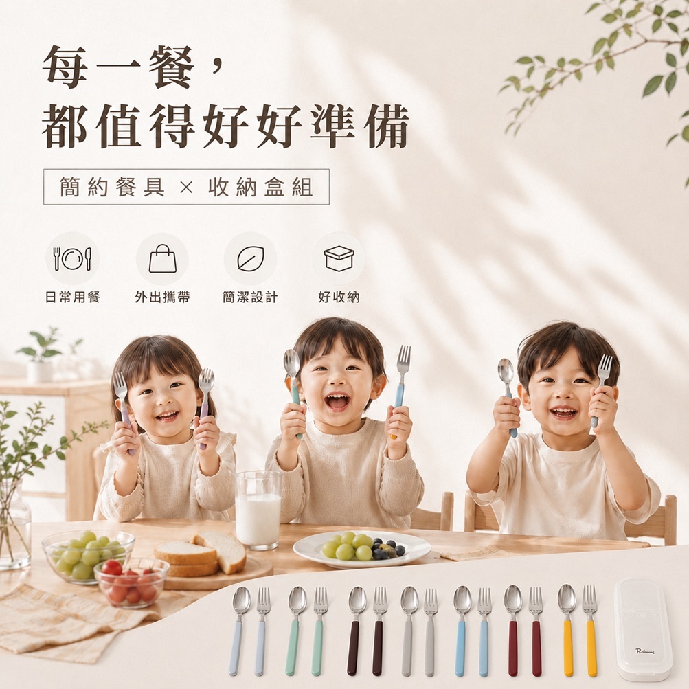 Kamome Kitchen 兒童湯匙叉子 + 收納盒組(湯匙+叉子+收納盒)