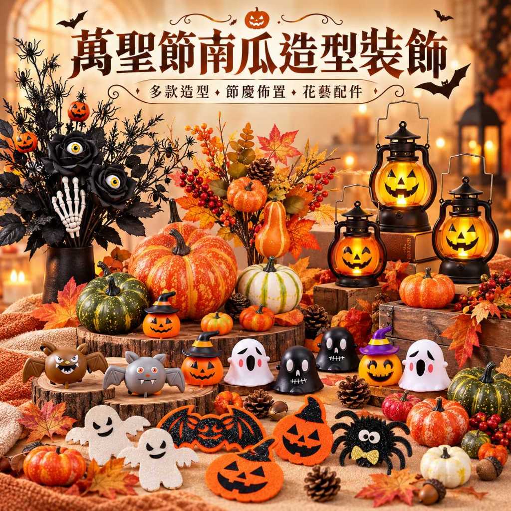 台灣現貨【萬聖節南瓜造型裝飾】萬聖節南瓜裝飾, 萬聖節裝飾品, 聖誕節裝飾品, 鬼臉南瓜, 幽靈裝飾, 蝙蝠裝飾, 骷髏