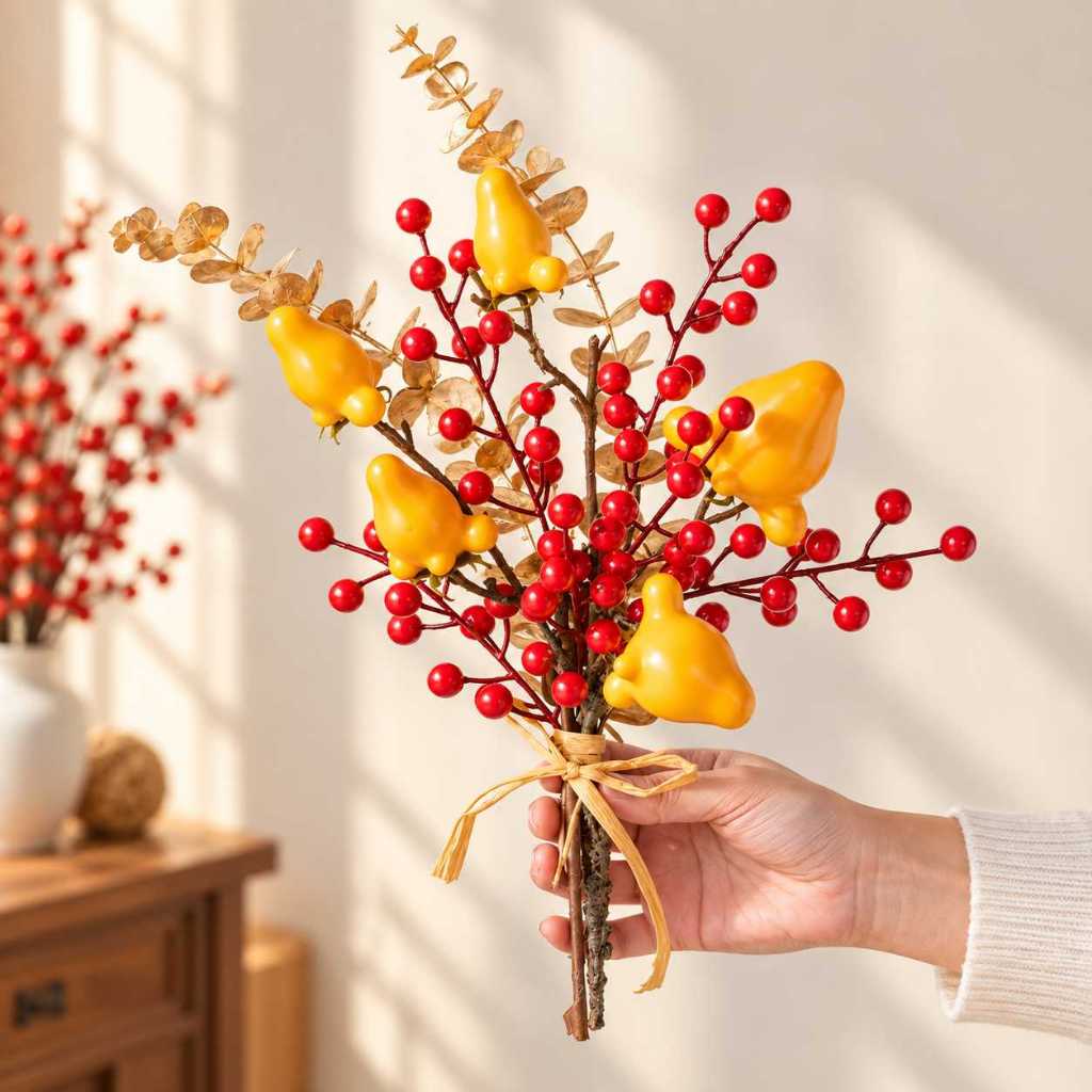 台灣現貨【新年紅果小花束】新年紅果花束, 新年小花束, 紅果花束, 石榴花束, 高粱花束, 大麥花束, 香皂玫瑰花束