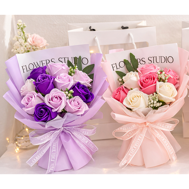 台灣現貨【拼色香皂花束】30cm畢業季告白送禮花束 禮袋燈串 生日情人節拍照花束花禮 畢業花束 謝師禮物 生日禮物