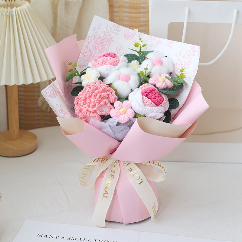 台灣現貨【康乃馨綜合花束】35cm五朵康乃馨玫瑰棉花雛菊母親節花束 生日禮物 櫥窗提袋燈串 拍照花束感謝花禮