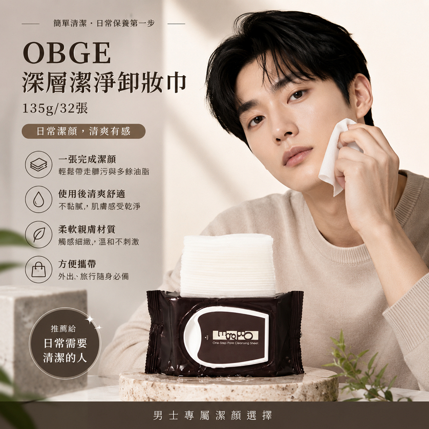 OBGE深層潔淨卸妝巾 135g/32張