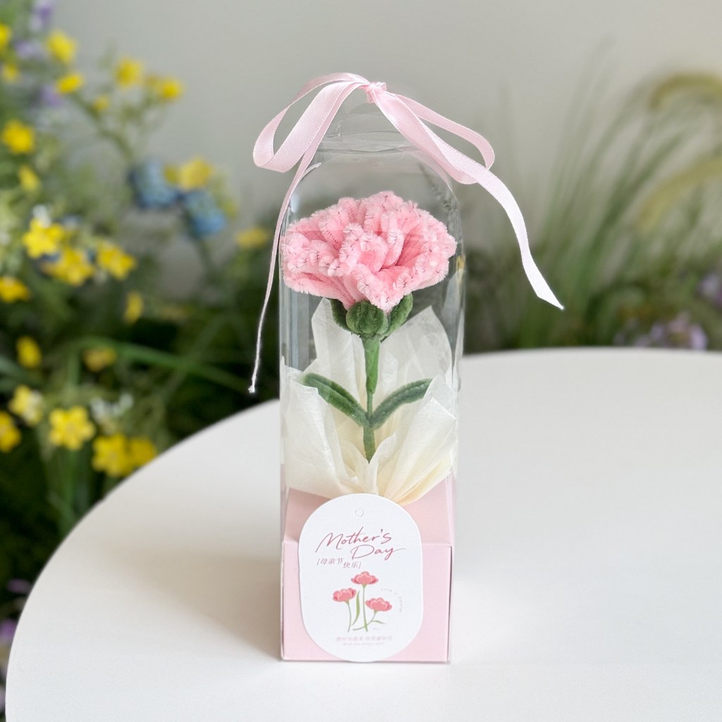 台灣現貨【扭扭棒康乃馨禮盒】25cm紫色粉色母親節感謝花禮 生日送禮 拍照打卡 桌面擺飾 溫柔手作小花盒