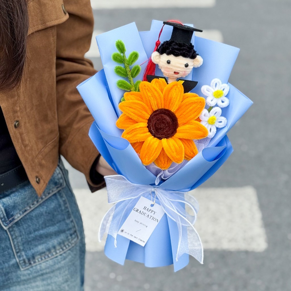 台灣現貨【毛根向日葵花禮】15cm小土盆30cm畢業女孩男孩前程似錦祝福花束 畢業季生日送禮 台灣現貨