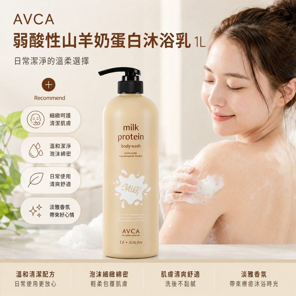 AVCA 弱酸性山羊奶蛋白沐浴乳 爽身粉香 1L