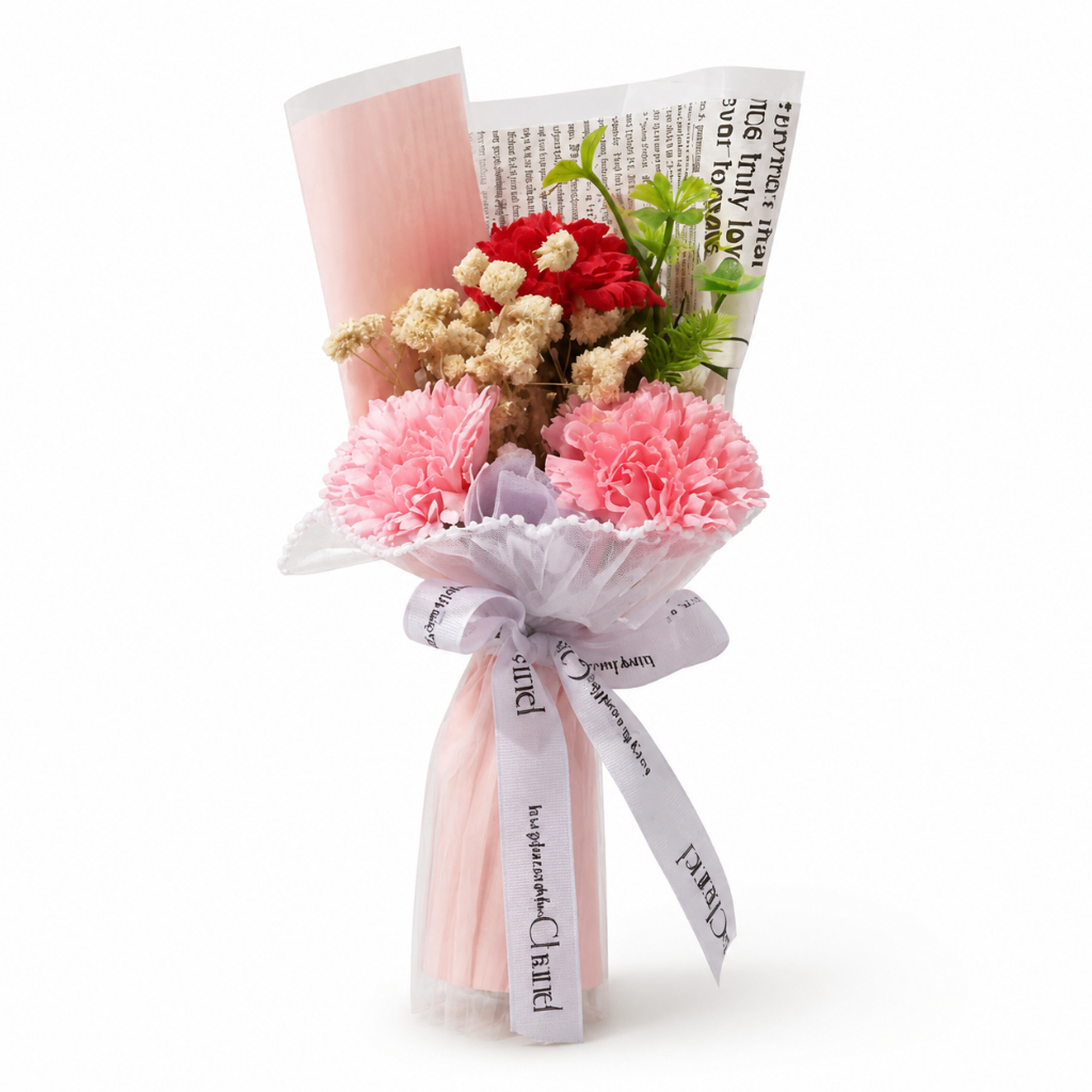 3朵紅粉康乃馨(珍珠網紗),提袋可至"店長推薦"選購