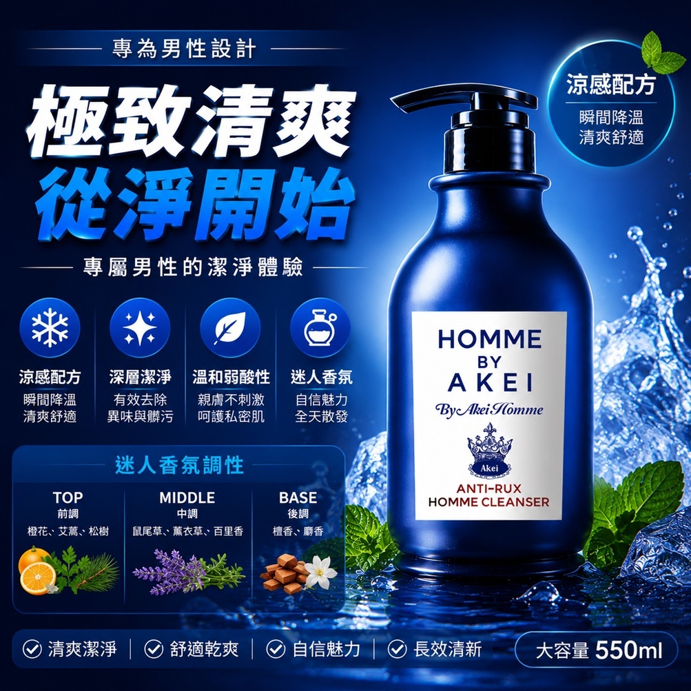 AKEI Homme Anti-Lux 多合一清涼男性私密處清潔液 550ml