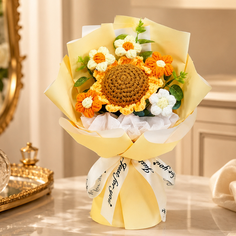 台灣現貨【25cm香檳向日葵花束】向日葵花禮, 生日送禮, 畢業季送禮, 母親節花禮, 感謝花禮, 透明禮盒花束