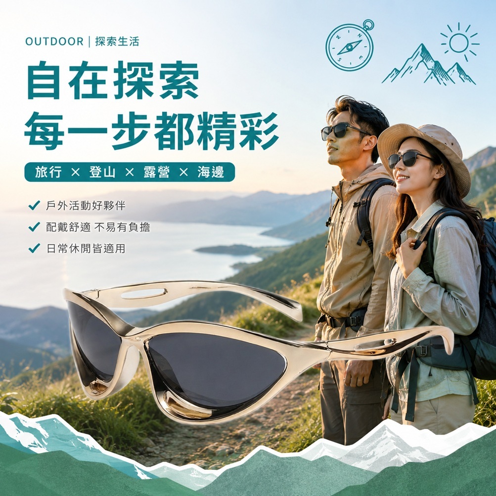 Pick&Home 舒適運動太陽眼鏡(透明/金色)