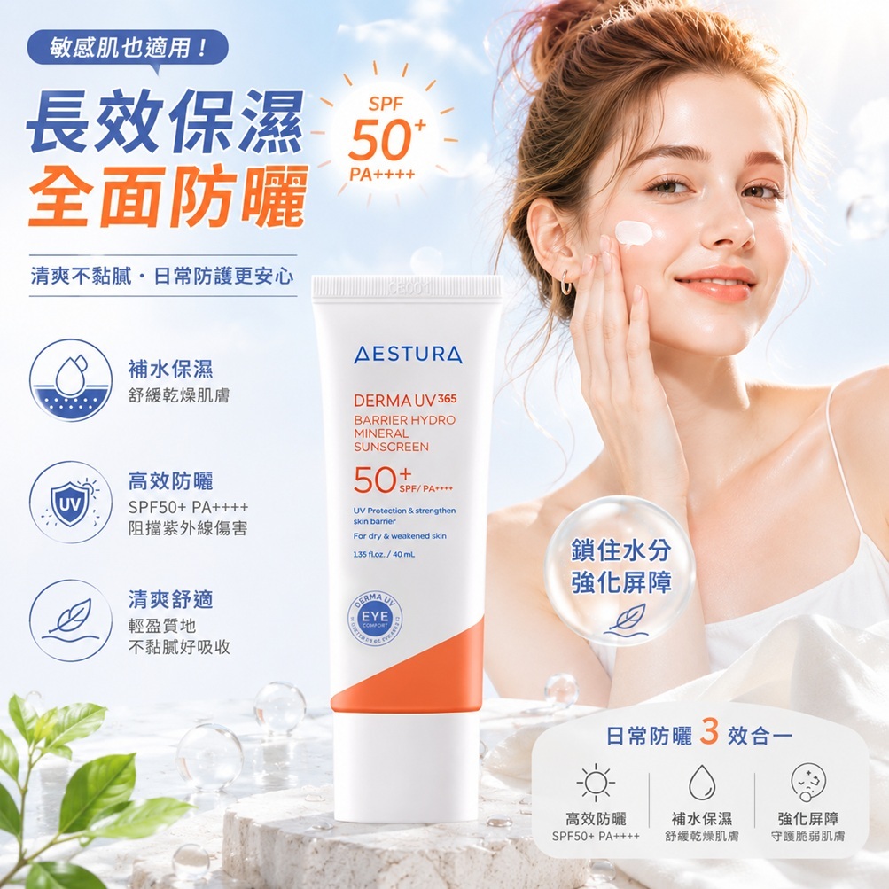 AESTURA Derma UV365水潤屏障礦物防曬乳50ml