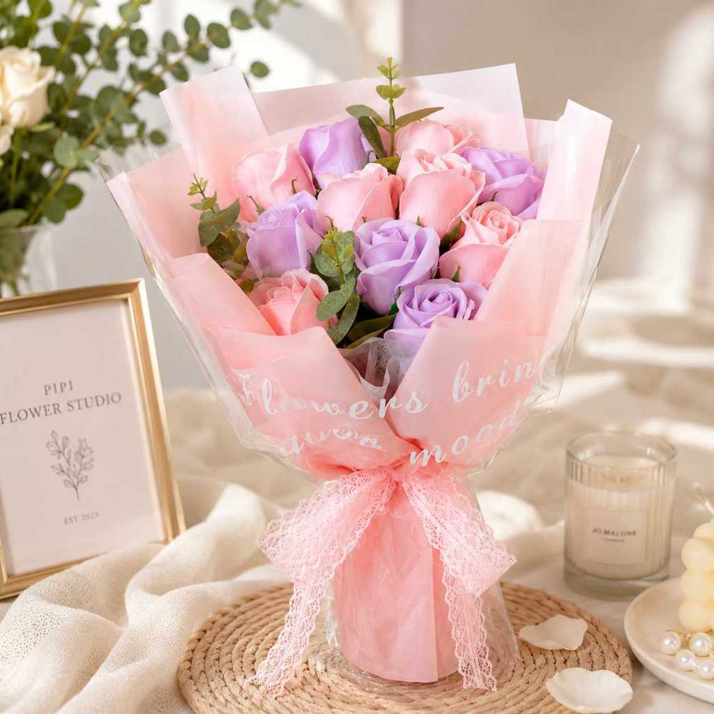 台灣現貨【香皂玫瑰花束】35cm香皂玫瑰花束, 35cm花束, 情人節花禮, 母親節花束, 生日送禮, 玫瑰花束, 櫥窗