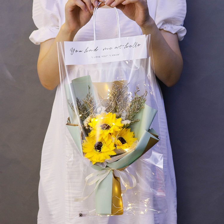 30cm3朵香皂向日葵花束(綠色),純花束（無提袋／無燈串）