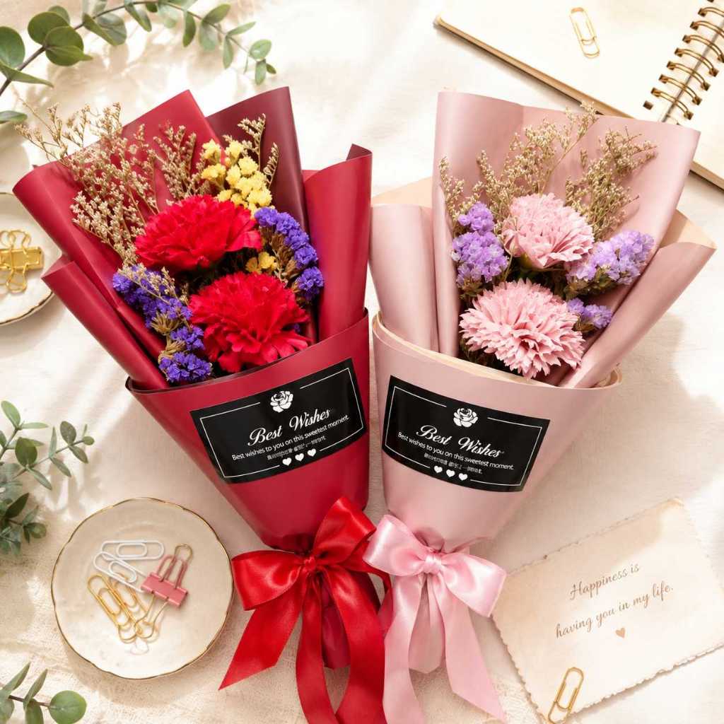 台灣現貨【兩朵香皂花小花束】30~35cm兩朵香皂花束, 香皂玫瑰花束, 香皂康乃馨花束, 香皂向日葵花束, 30cm花