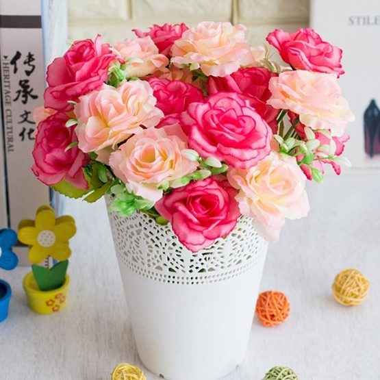 台灣現貨【6頭芙蓉玫瑰】27cm6頭芙蓉玫瑰, 芙蓉玫瑰花束, 仿真玫瑰花材, 27cm仿真花, 六朵玫瑰, 花瓶插花