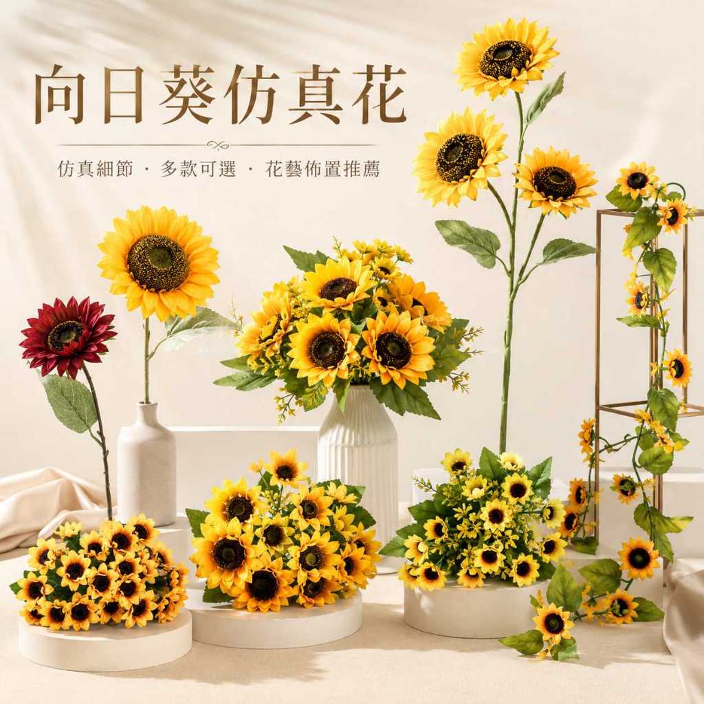 台灣現貨【向日葵仿真花】向日葵仿真花, 仿真向日葵, 小向日葵花束, 多頭向日葵, 單頭向日葵, 長枝向日葵, 向日葵藤