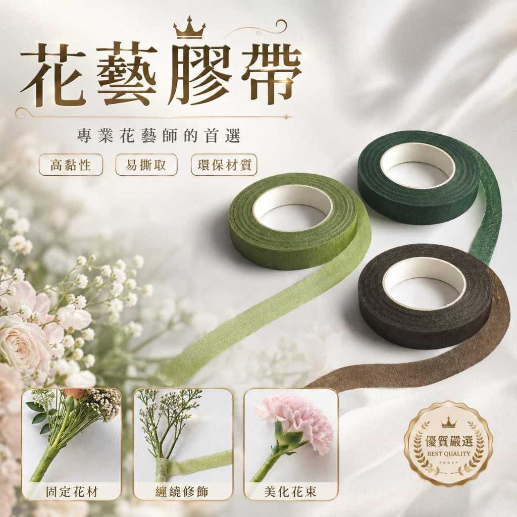 台灣現貨【花藝膠帶】27m花藝膠帶, 花藝紙膠帶, 綠膠帶, 花藝綠膠, DIY花藝材料, 花藝手工材料, 永生花材料