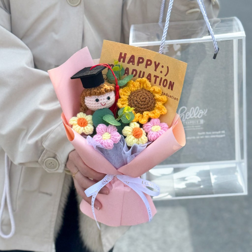 30cm向日葵雛菊（畢業女孩｜粉包包裝）,純花束（無禮盒／無燈串）