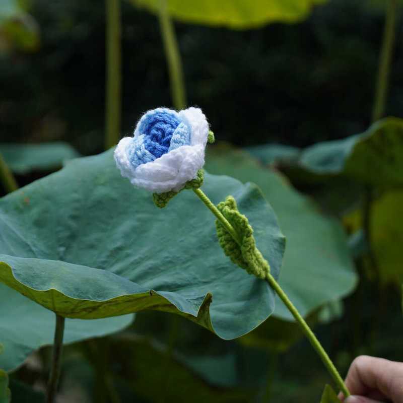 40cm針織玫瑰（漸層藍）｜1支,花套（隨機款式）