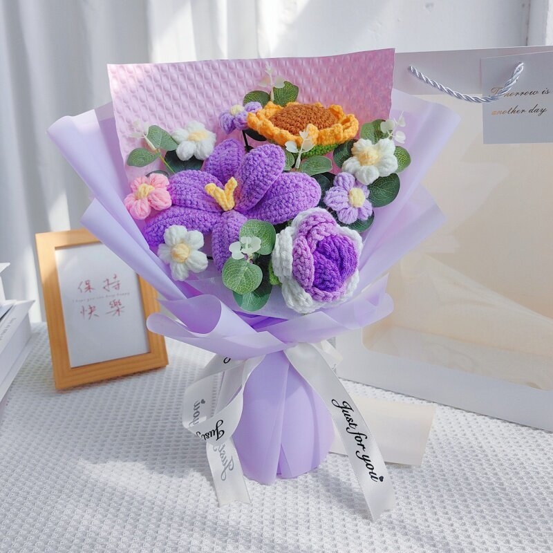 35cm百合玫瑰花束（紫色）,純花束（無提袋／無燈串）