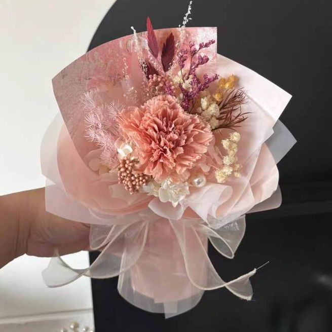 台灣現貨【永生康乃馨花束】25cm紅色公主粉茶粉單朵質感花禮 母親節生日送禮 櫥窗提袋燈串可選 拍照打卡擺飾