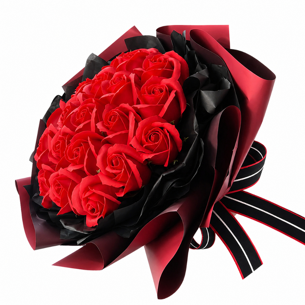 19 朵｜紅玫瑰花束(黑色緞帶),純花束（無提袋／無燈串）