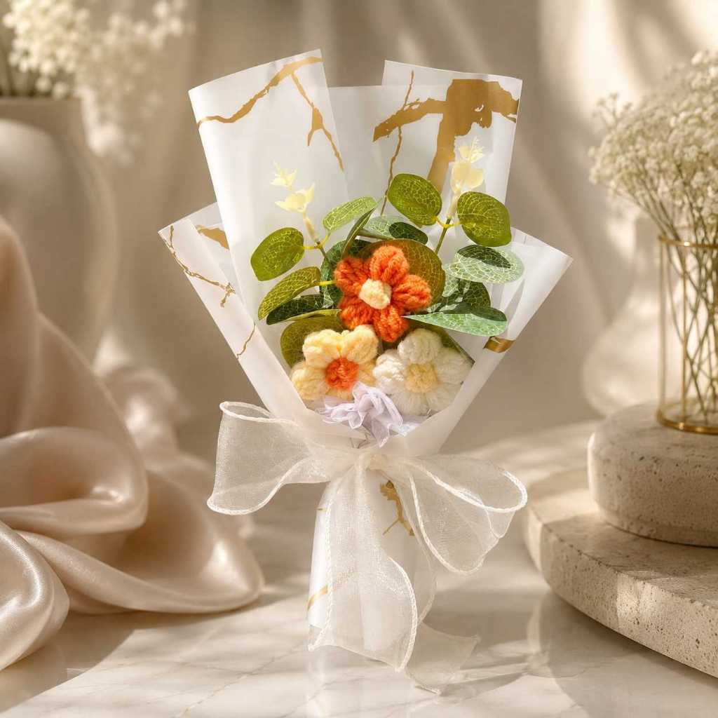 台灣現貨【30cm毛線泡芙花束】30cm毛線泡芙花束, 針織泡芙花, 毛線花束, 手工針織花禮, 粉色花束, 紫色花束