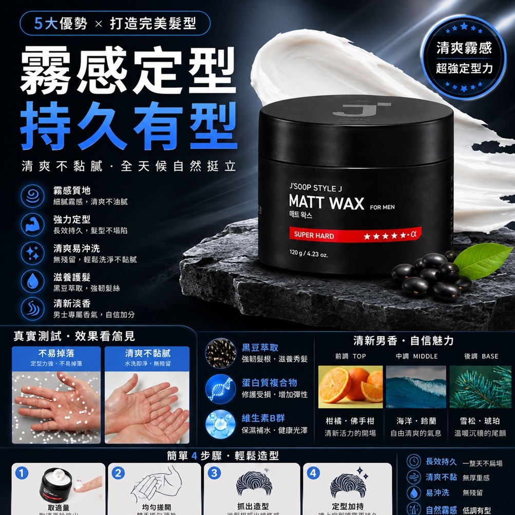 韓國 J'SOOP Style J 男士硬質霧感髮蠟(120g)