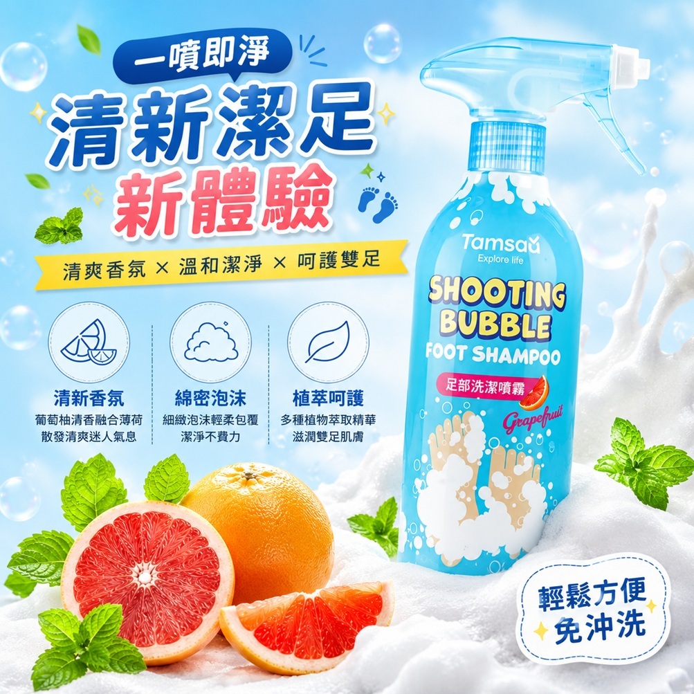 Tamsaa Shooting Bubble 足部泡泡清潔噴霧 400ml 韓國足部護理 葡萄柚香 免彎腰洗腳 清爽潔淨