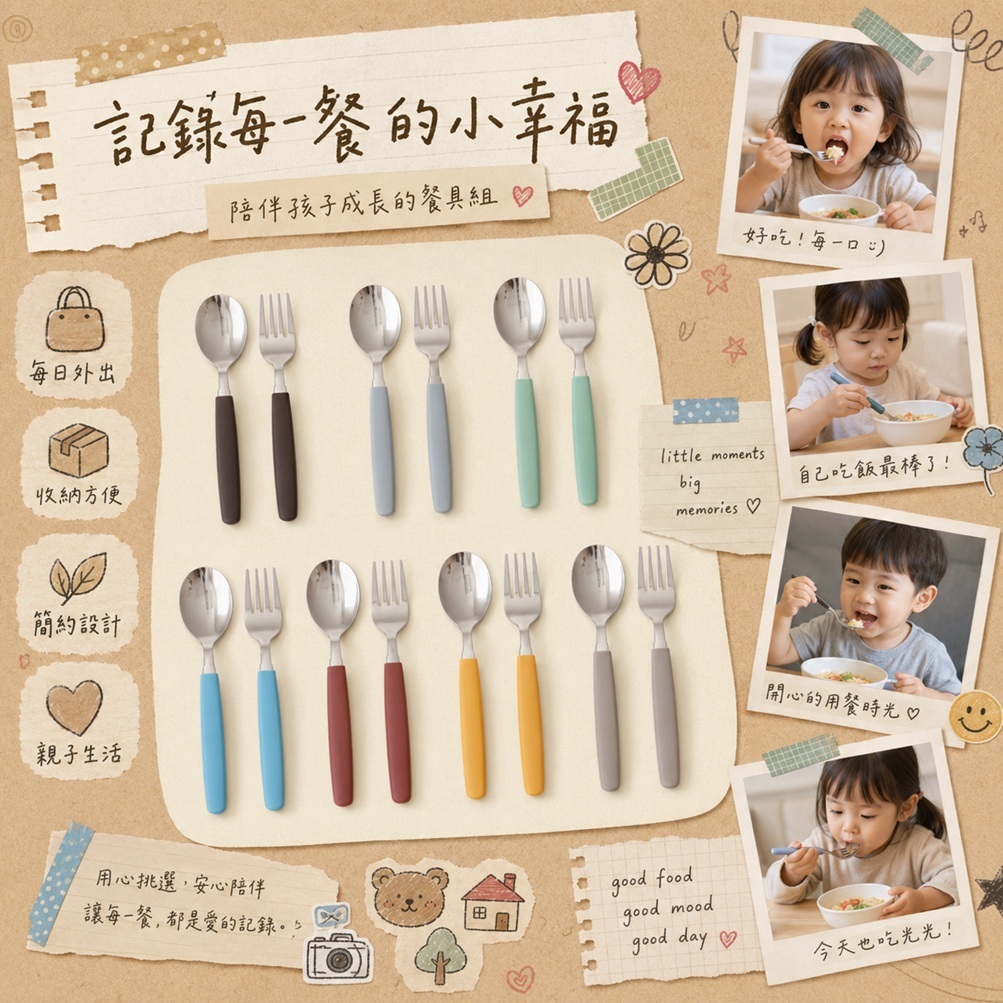 Kamome Kitchen 兒童湯匙叉子 + 收納盒組(湯匙+叉子+收納盒)