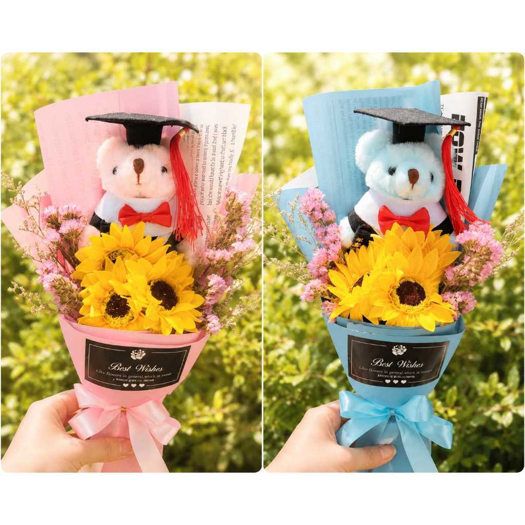 台灣現貨【畢業小熊香皂花束】35cm畢業小熊花束, 畢業香皂花束, 畢業熊花束, 向日葵畢業花束, 玫瑰畢業花束, 康乃