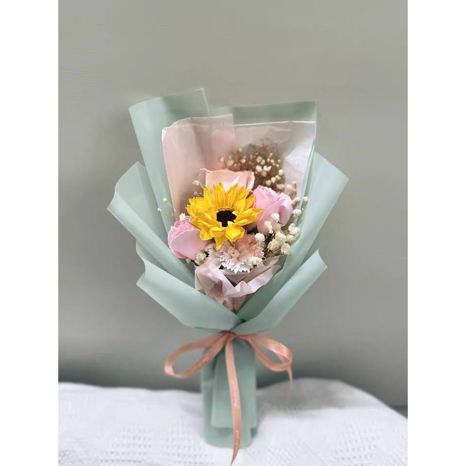 台灣現貨【向日葵香皂花束】畢業送禮告白花束 透明提袋花禮 花藝材料