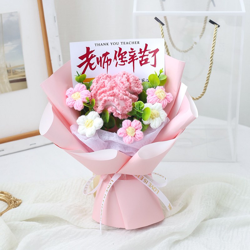 25cm粉色康乃馨花束（老師您辛苦了）,純花束（無提袋／無燈串）