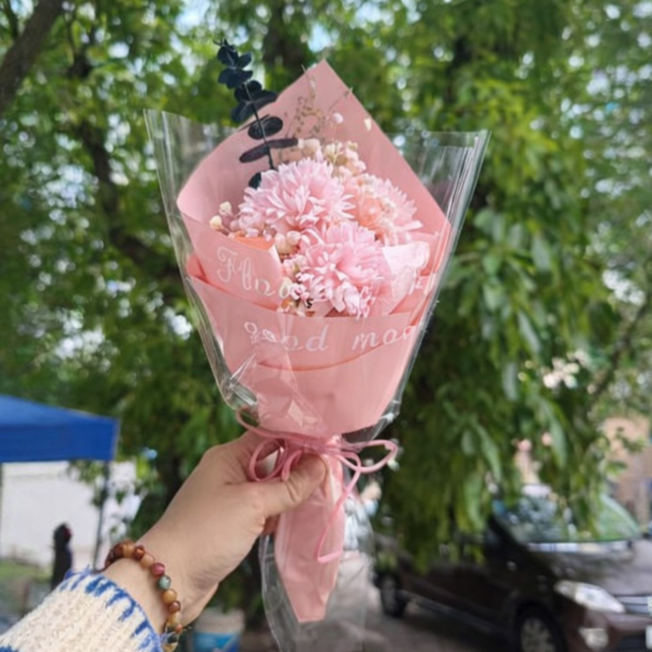 台灣現貨【三朵康乃馨花束】35cm紫色粉色康乃馨母親節花束 生日禮物 櫥窗提袋燈串 感謝花禮