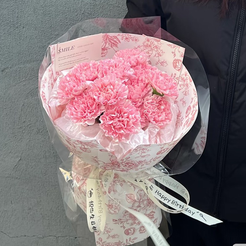30cm【溫柔以待】11朵康乃馨花束,純花束（無提袋／無燈串）