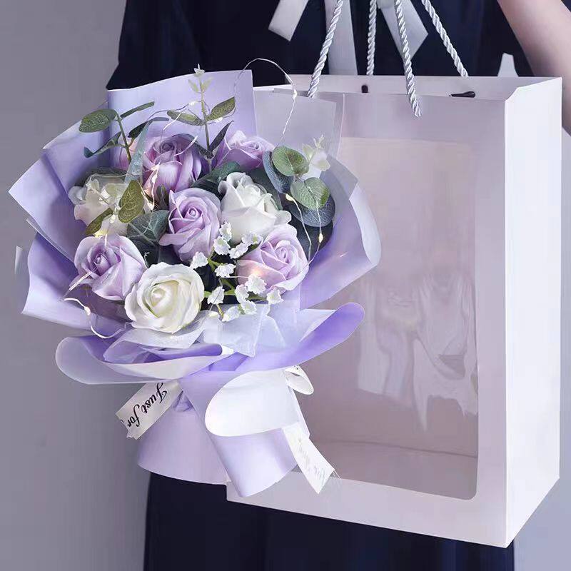 35cm8朵紫白玫瑰花束,純花束（無提袋／無燈串）