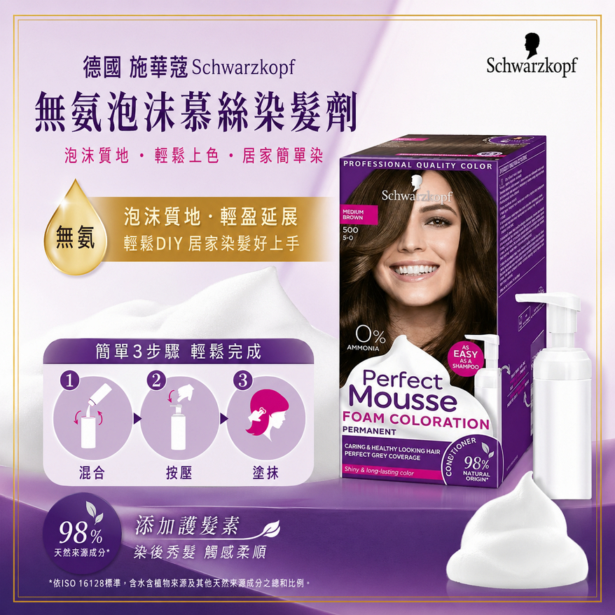 德國 施華蔻Schwarzkopf 無氨泡沫慕絲染髮劑