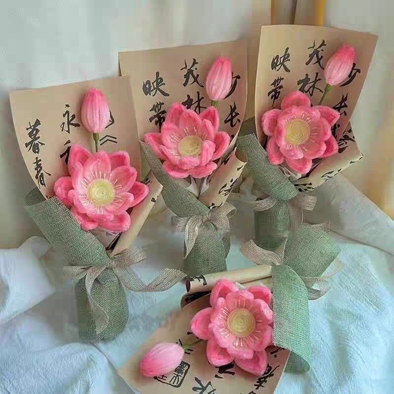 台灣現貨【毛根花束合集】30~35cm荷花鬱金香玫瑰手作花禮 情人節生日母親節送禮 櫥窗提袋燈串可選 拍照擺飾