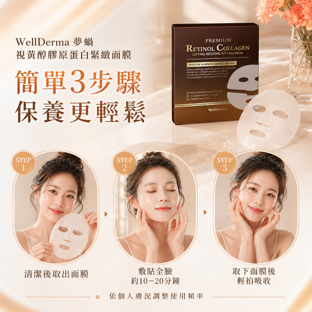 韓國 WellDerma 夢蝸 視黃醇膠原蛋白緊緻面膜 4片入盒裝