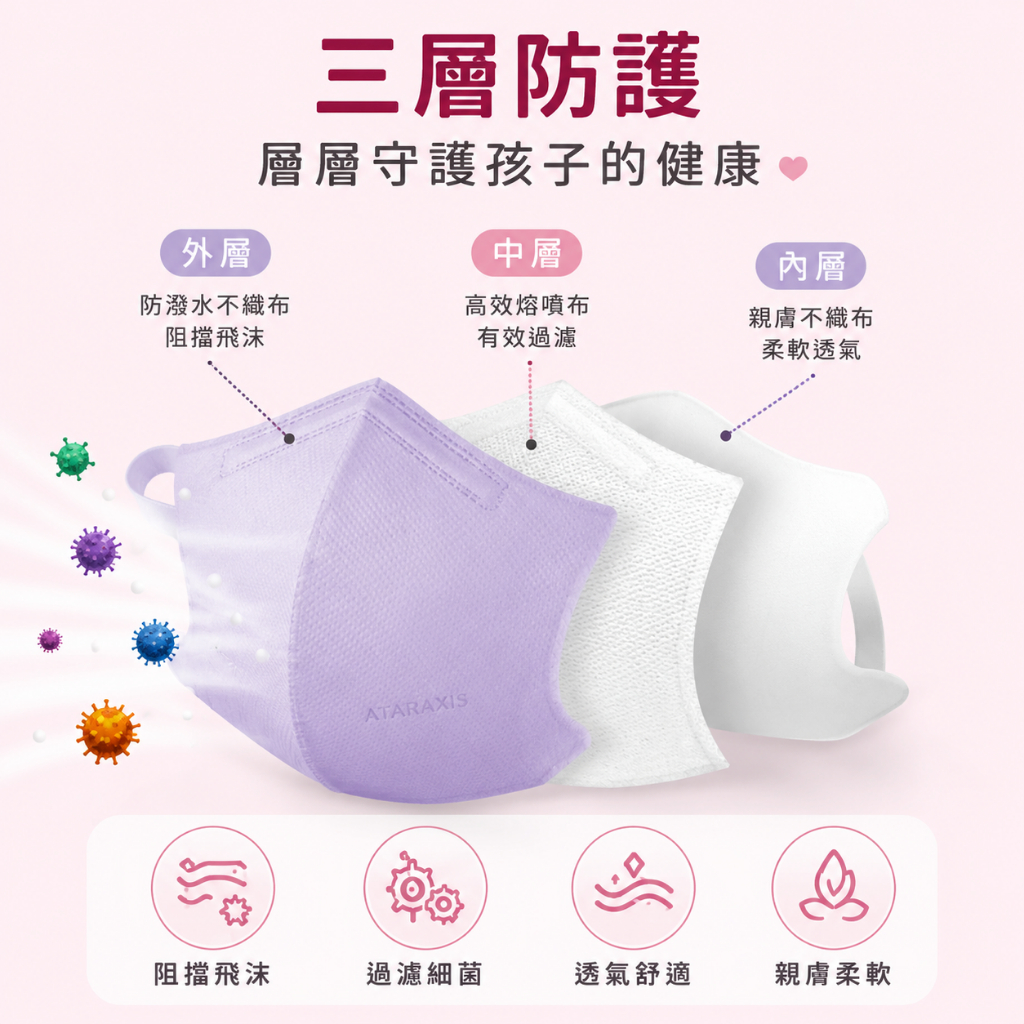 Ataraxis興安｜兒童立體醫用口罩(素色款) 幼童/兒童
