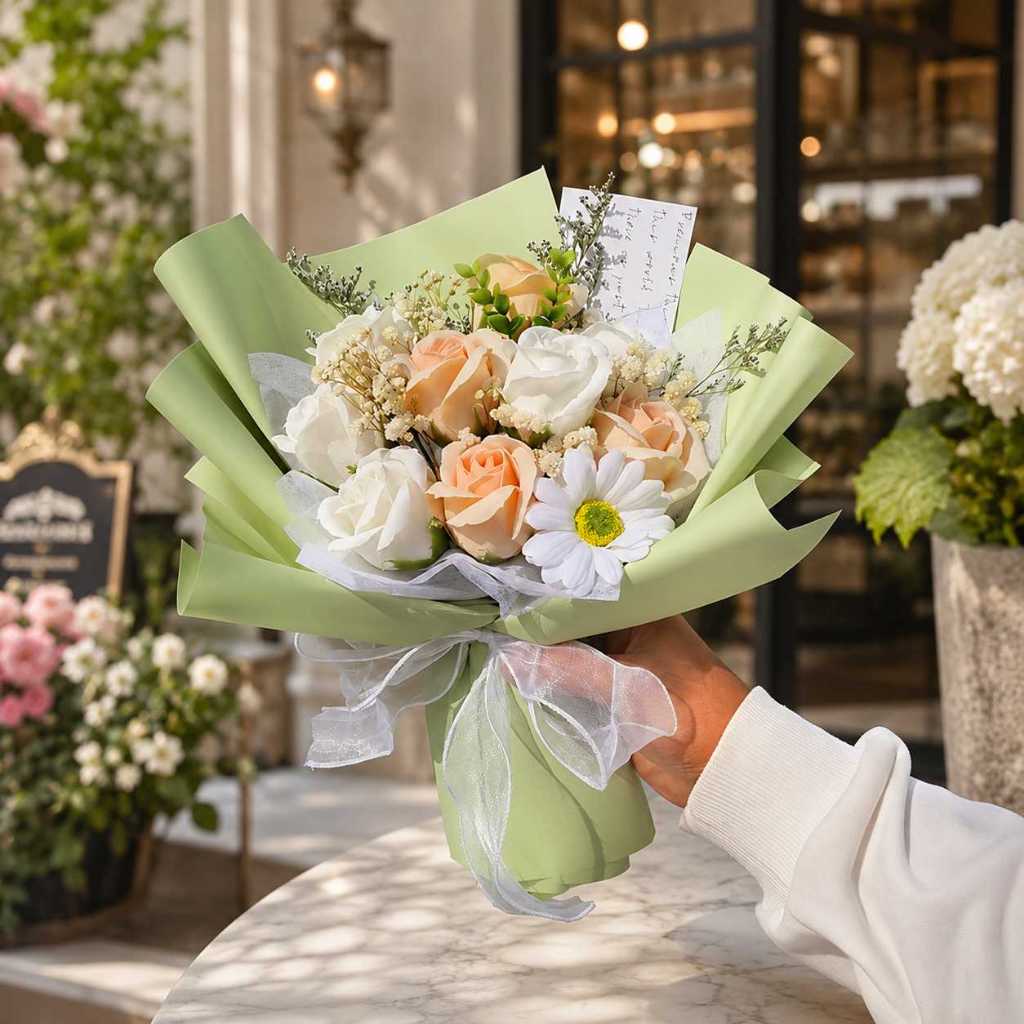 台灣現貨【9朵玫瑰花束】情人節花禮, 生日送禮, 母親節花禮, 紀念日禮物, 告白花束, 櫥窗提袋花束, LED燈串花束