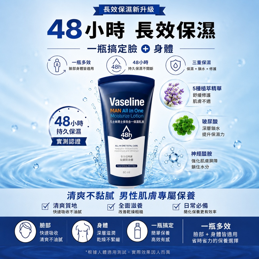 C2Y 凡士林 男士多效合一保濕乳液(60ml)