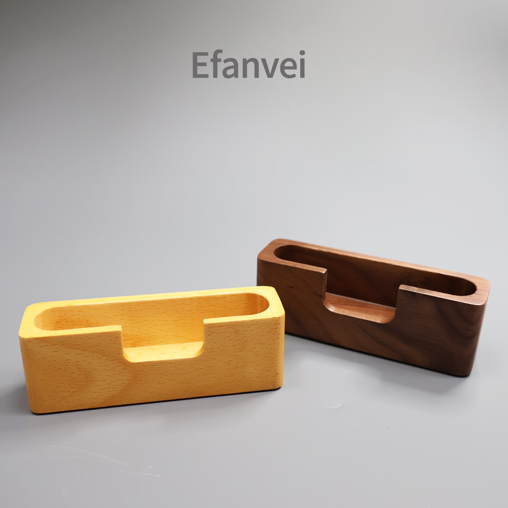 Efanvei 方形切口實木名片座 櫸木與黑胡桃木