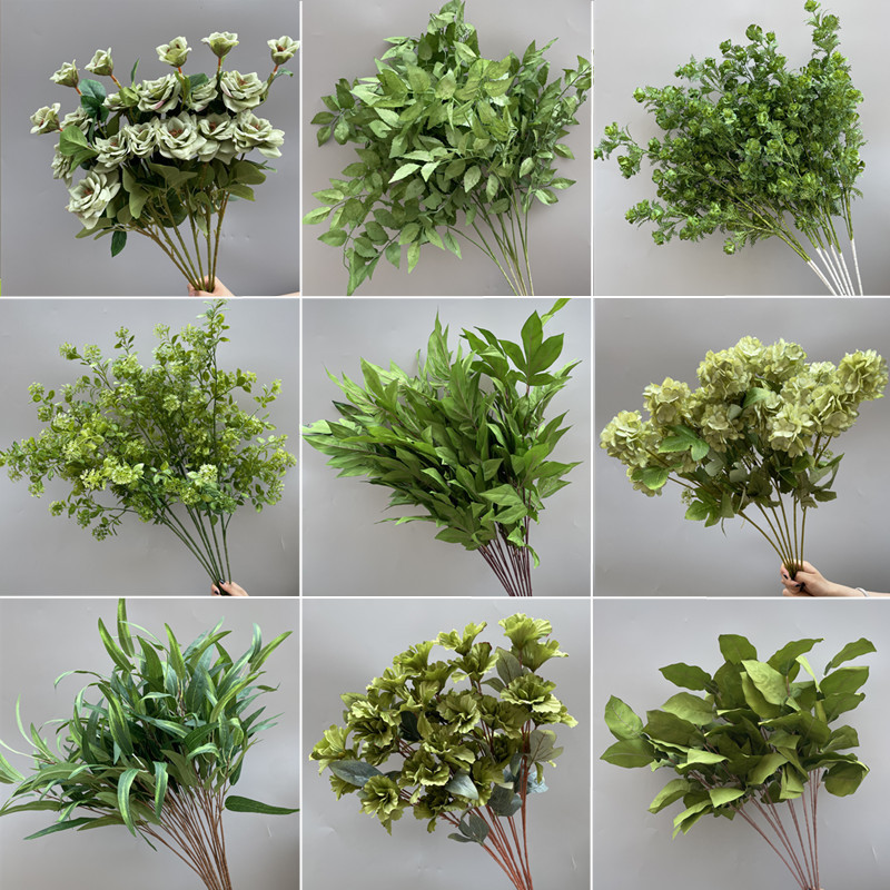台灣現貨【綠色仿真植材】尤加利百合竹滿天星綠葉 長枝可塑形 背板牆面花瓶插花佈置 花藝材料