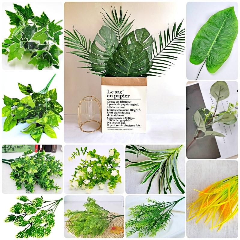 台灣現貨【仿真綠色葉材】蕨類尤加利龜背葉竹葉 植物牆草牆背景佈置 花藝材料