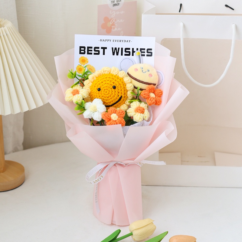 30cm蜜蜂笑臉向日葵雛菊(粉),提袋等其他配件可至加購區選購