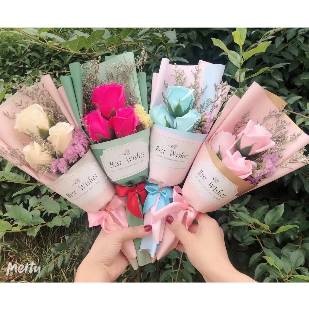 台灣現貨【三朵香皂花小花束】玫瑰康乃馨向日葵 畢業送禮母親節情人節小禮物 免照顧好保存 新年佈置 母親節花束 送媽媽 生
