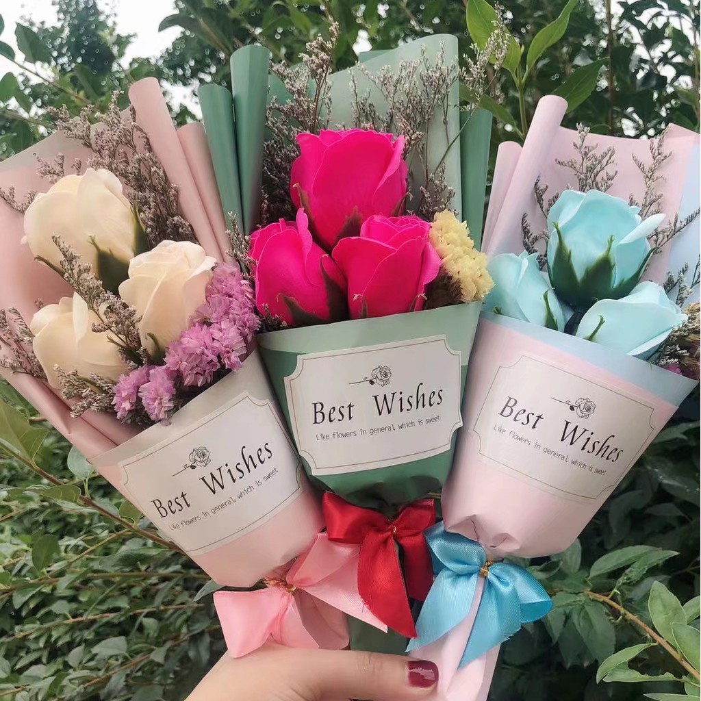 台灣現貨【三朵香皂花小花束】玫瑰康乃馨向日葵 畢業送禮母親節情人節小禮物 免照顧好保存 新年佈置 母親節花束 送媽媽 生