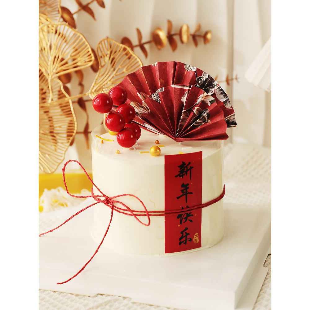 台灣現貨【新年扇飾插牌】迷你國畫扇書法扇梅花松葉插枝 紅果樹銀柳盆栽佈置 店面玄關開市裝飾 新年佈置 花藝插件 玄關裝飾