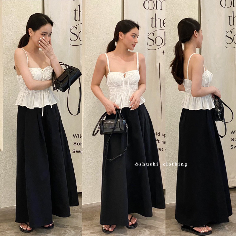 女性艾米·荷叶边的亚麻吊带柜