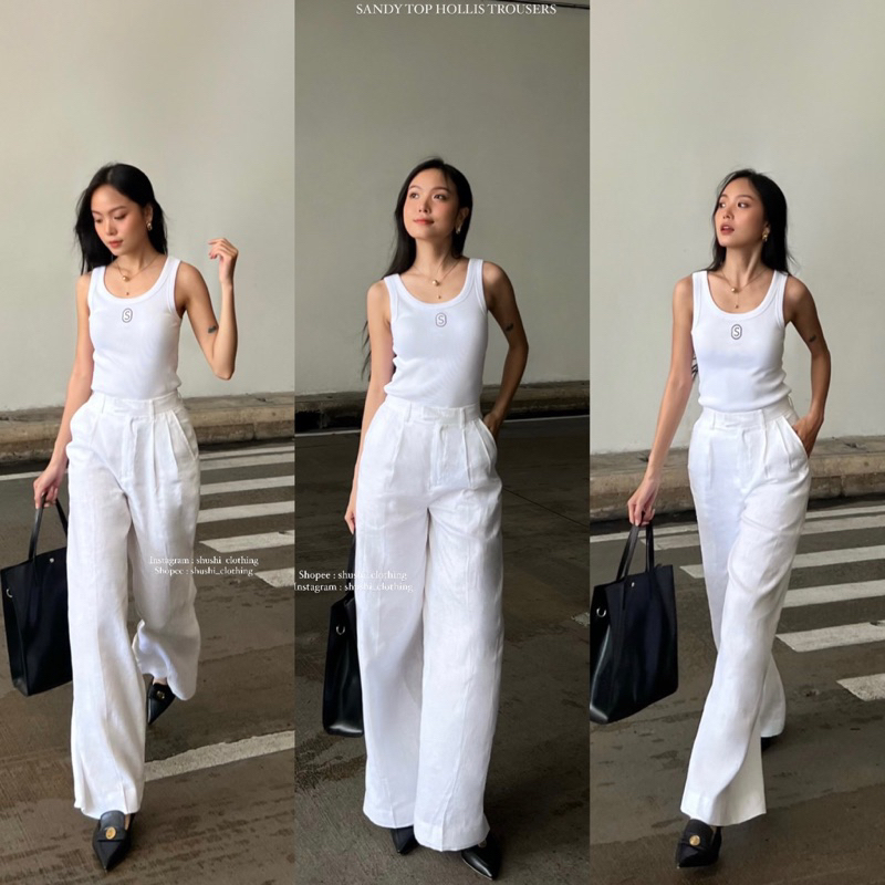 霍利斯长裤 - 高质量的亚麻楔（真正的照片）